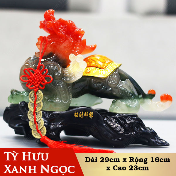 Tỳ Hưu Phong Thủy Xanh Ngọc Đỏ Size 29cm